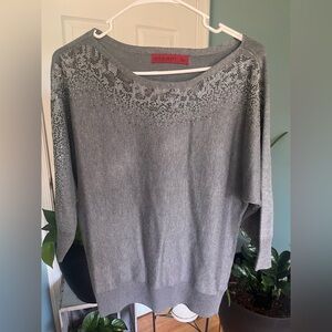 Scarlett Silver-Gray Rhinestone Scoop Neck Sweater
